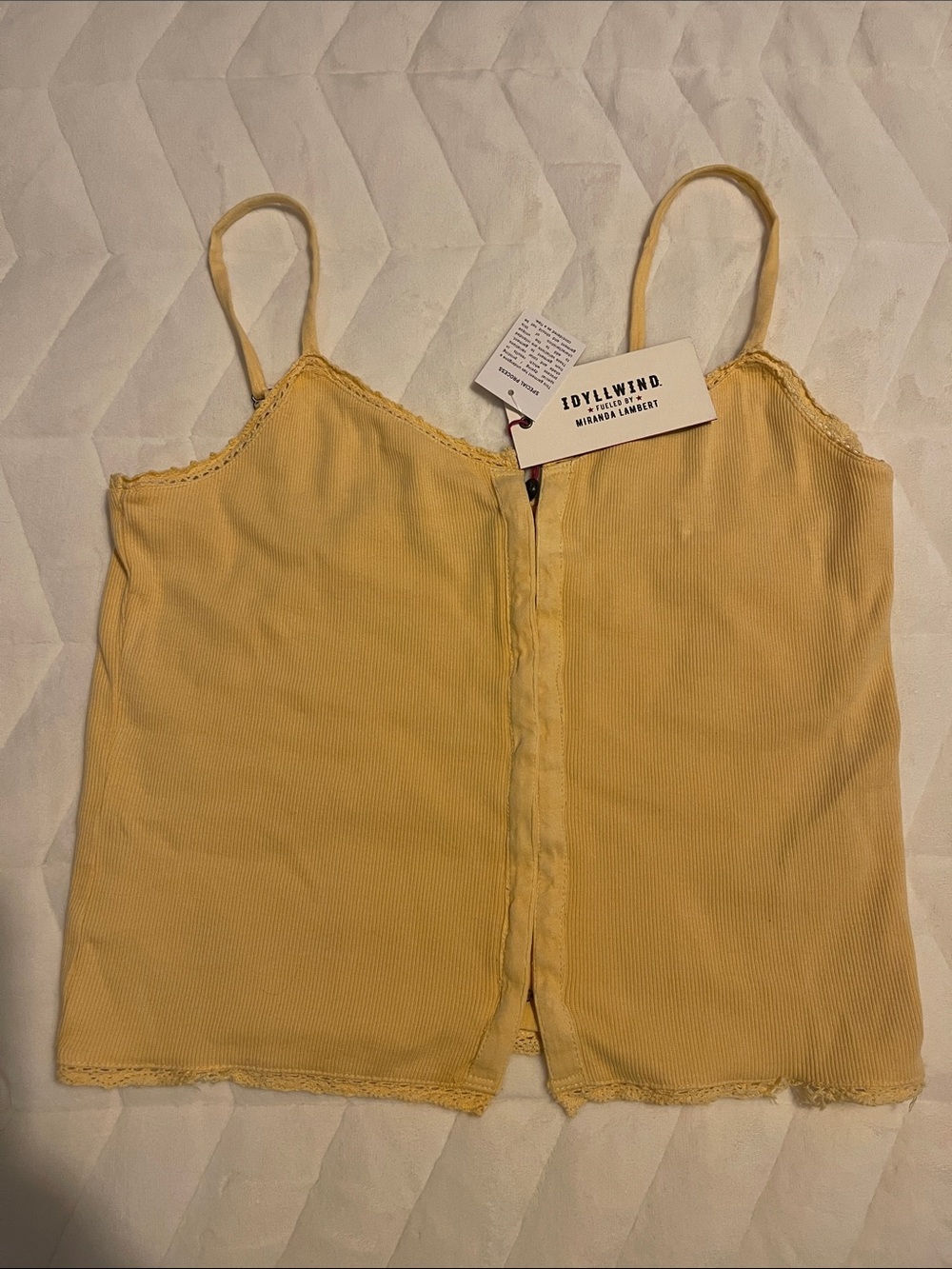 Idyllwind Pale Yellow Ribbed Lace-Trim Camisole